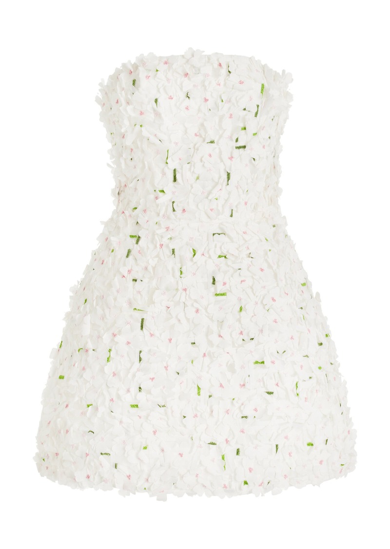 Monique Lhuillier - Floral-Embroidered Mini Dress - White - US 2 - Moda Operandi