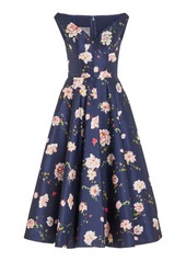 Monique Lhuillier - Off-The-Shoulder Floral Faille Dress - Navy - US 6 - Moda Operandi