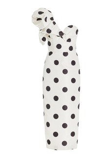 Monique Lhuillier - One-Shoulder Polka-Dot Faille Midi Dress - Black/white - US 2 - Moda Operandi