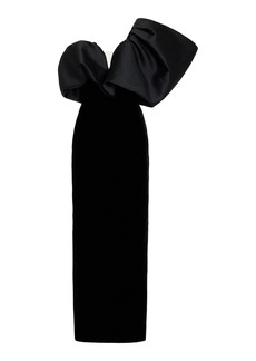 Monique Lhuillier - One-Shoulder Velvet Maxi Dress - Black - US 4 - Moda Operandi