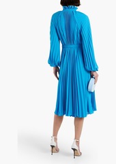 MONIQUE LHUILLIER - Pleated belted crepe midi dress - Blue - US 4