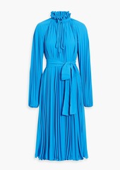 MONIQUE LHUILLIER - Pleated belted crepe midi dress - Blue - US 6