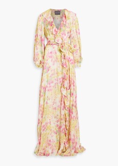 MONIQUE LHUILLIER - Ruffled floral-print silk-blend chiffon gown - Pink - US 4