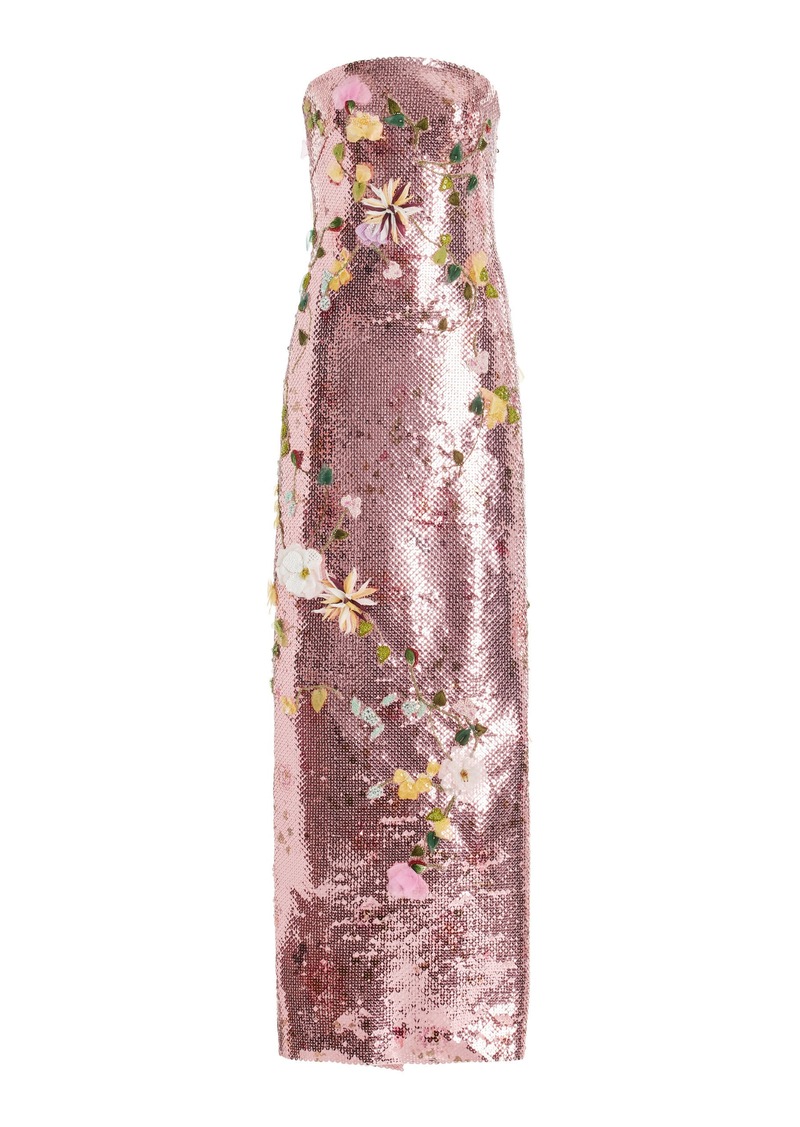 Monique Lhuillier - Strapless Embroidered Sequin Gown - Pink - US 6 - Moda Operandi