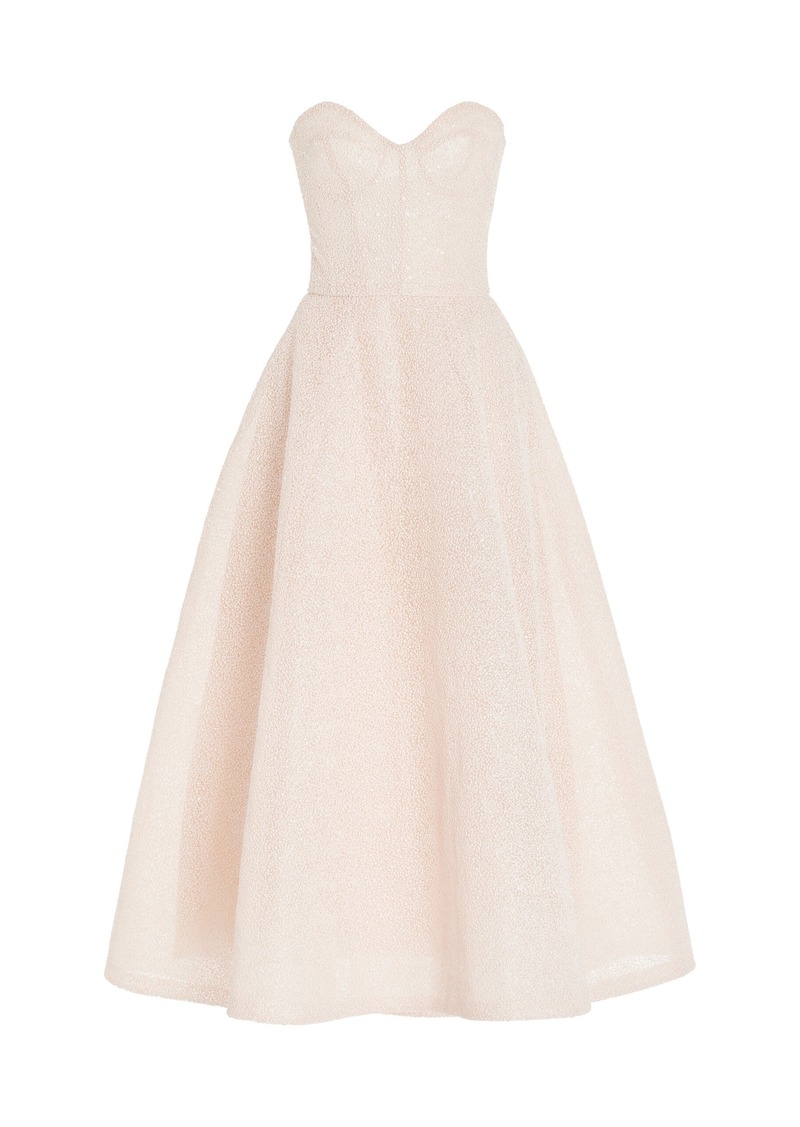 Monique Lhuillier - Strapless Textured Embroidered Dress - Light Pink - US 2 - Moda Operandi