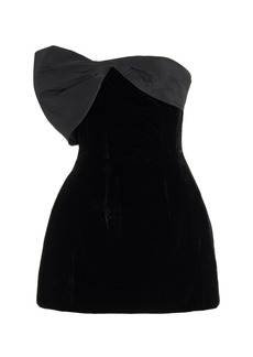 Monique Lhuillier - Structured One-Shoulder Velvet Mini Dress - Black - US 0 - Moda Operandi