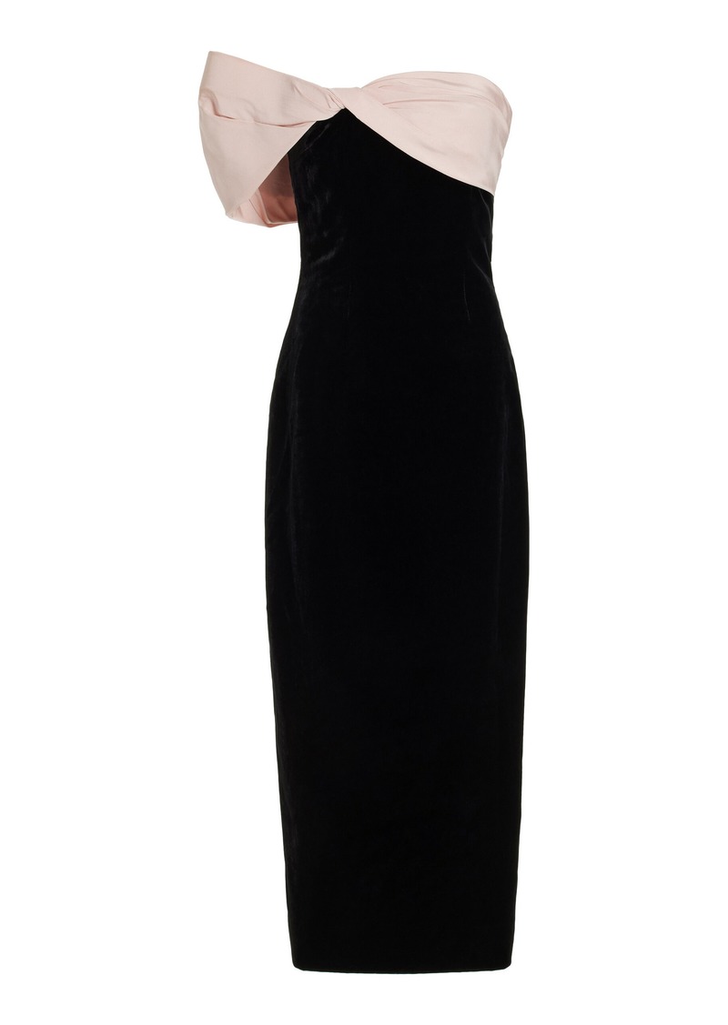 Monique Lhuillier - Twisted Off-The-Shoulder Velvet Maxi Dress - Black - US 4 - Moda Operandi