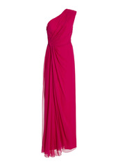 Monique Lhuillier - Women's Asymmetric Draped Silk-Chiffon Gown - Pink - Moda Operandi