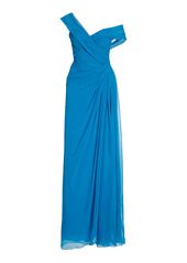 Monique Lhuillier - Women's Asymmetric Draped Silk Gown - Blue - Moda Operandi