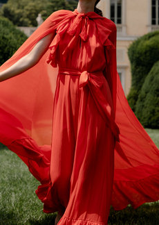 Monique Lhuillier - Women's Ruffled Silk Gown - Red - Moda Operandi