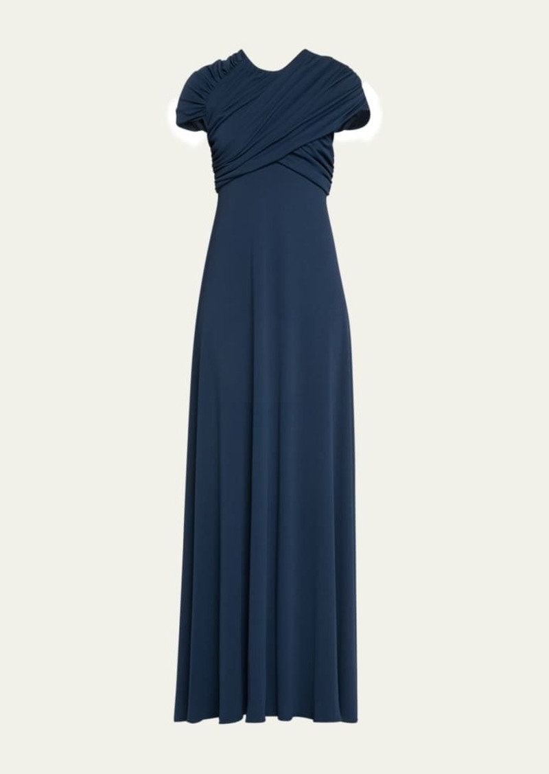 Monique Lhuillier Cap Sleeve Draped Bodice Gown