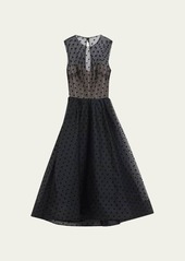 Monique Lhuillier Dotted Tulle Midi Dress