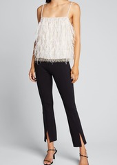 Monique Lhuillier Feather-Embroidered Lace Camisole