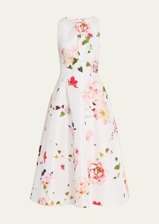 Monique Lhuillier Fit-and-Flare Floral Print Midi Dress