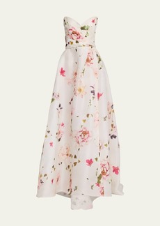 Monique Lhuillier Floral-Print Strapless Gown