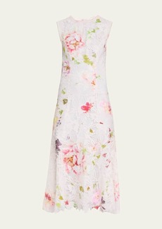 Monique Lhuillier Floral Printed Lace Midi Dress