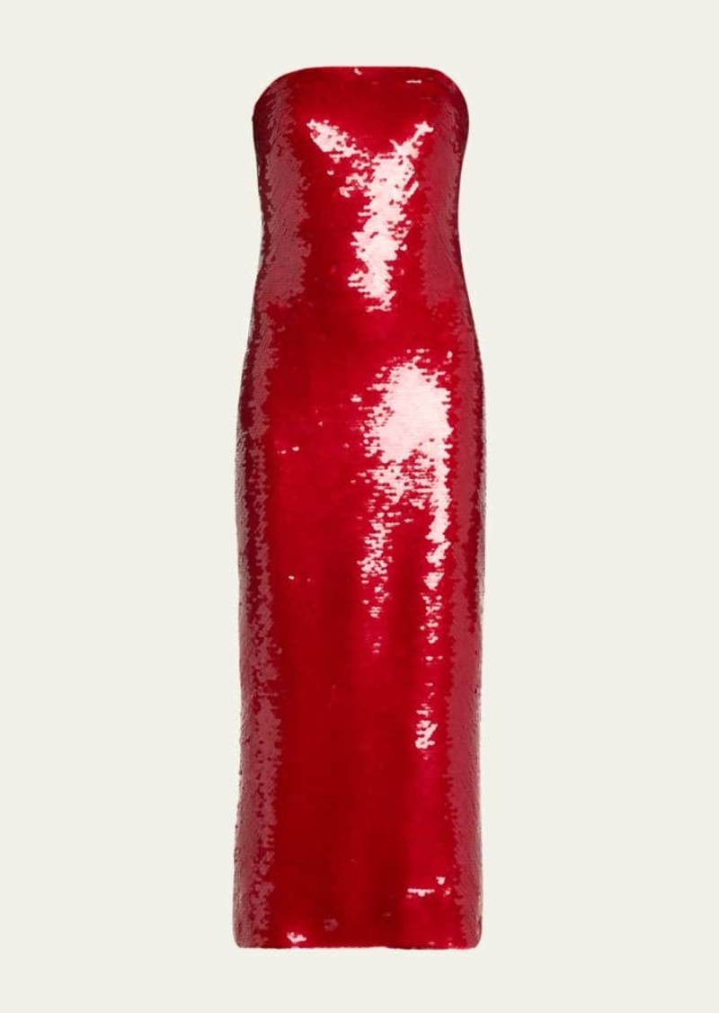 Monique Lhuillier Sequined Strapless Column Midi Dress