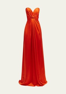 Monique Lhuillier Strapless Gown with Twist-Draped Bodice