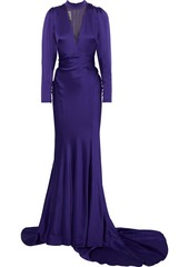 Monique Lhuillier Woman Tulle-paneled Satin Gown Dark Purple