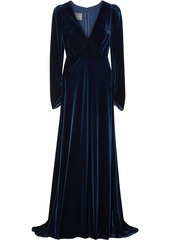 Monique Lhuillier Woman Wrap-effect Stretch-velvet Gown Navy