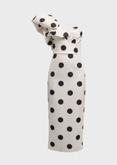 Monique Lhuillier Sculptural One-Shoulder Polka Dot Cocktail Dress