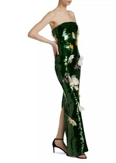 Monique Lhuillier Sequin Strapless Column Gown