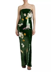 Monique Lhuillier Sequin Strapless Column Gown