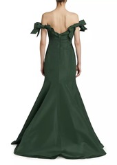 Monique Lhuillier Silk Bow-Sleeve Trumpet Gown