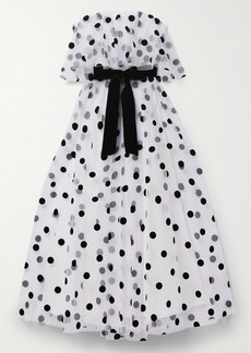 Monique Lhuillier Strapless Belted Polka-dot Flocked Tulle Midi Dress