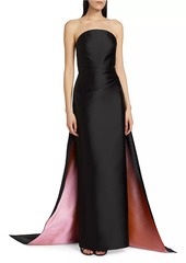 Monique Lhuillier Strapless Bi-Colored Faille Evening Gown