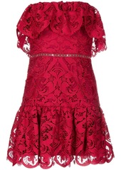 Monique Lhuillier strapless lace-ruffled mini dress