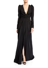 Monique Lhuillier Twisted Puff-Seeve Gown
