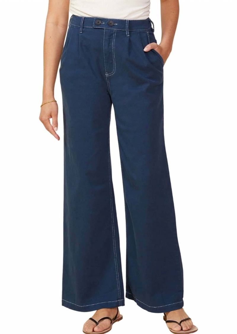 Monrow Cotton Twill Wide Leg Trousers In Dark Denim