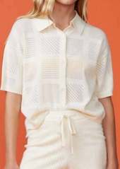Monrow Crochet Knit Vacation Shirt In Off White