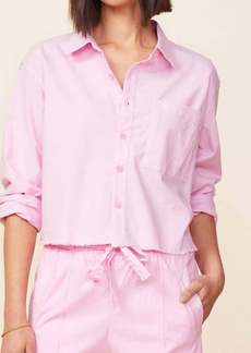 Monrow Cropped Poplin Shirt In Pink Lavender