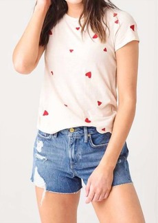Monrow Embroidered Heart 90'S Tee in Bone