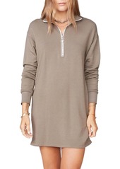 Monrow Half Zip Sweatshirt Dress In Dusty Olive