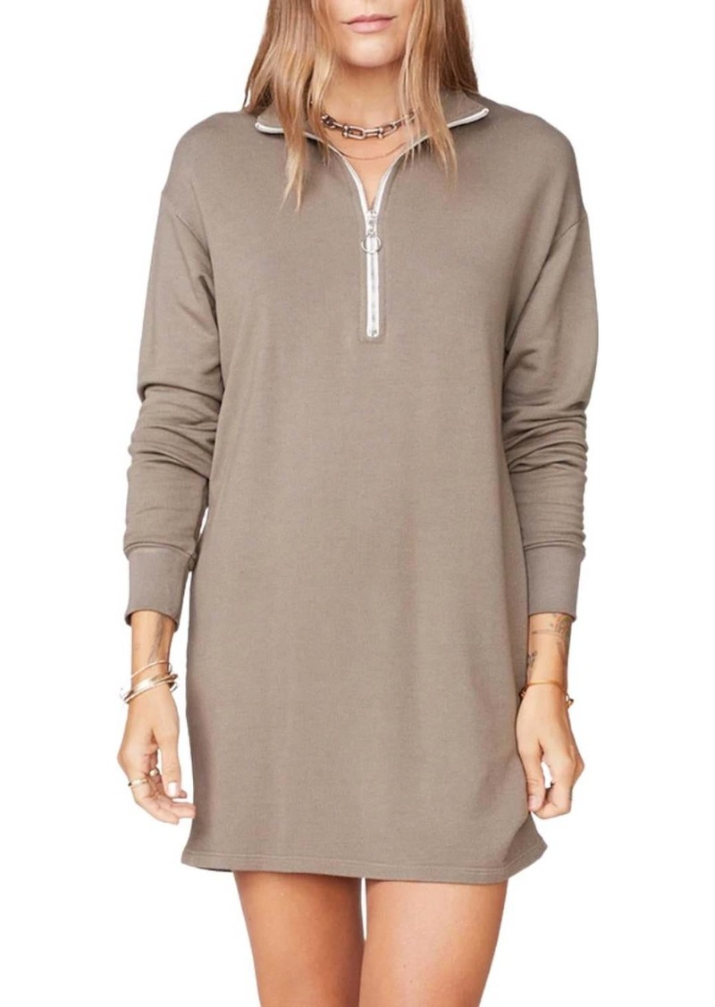 Monrow Half Zip Sweatshirt Dress In Dusty Olive