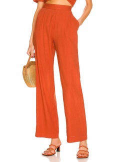 Monrow Linen Pleat Pant In Faded Rust