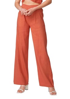 Monrow Linen Pleated Pants In Faded Rust