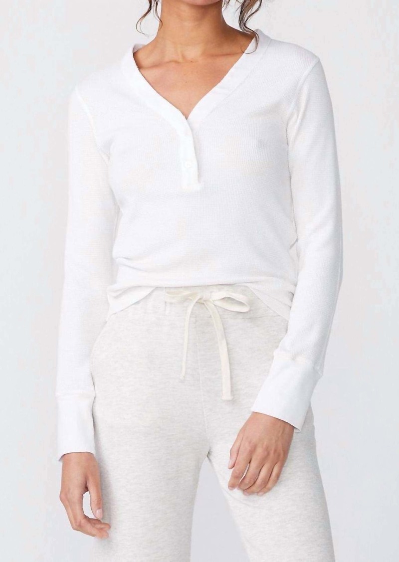 Monrow Long Sleeve Thermal Henley Top In White