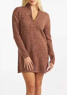 Monrow Marled Wool Cashmere Half Zip Sweater Dress in Brown