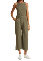 Monrow Sleeveless Linen Blend Jumpsuit in Army at Nordstrom