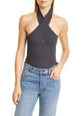 Monrow Variegated Rib Halter Top in Faded Black at Nordstrom