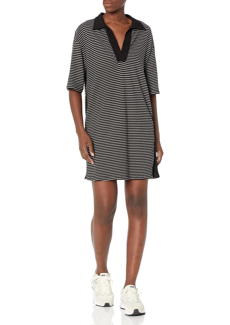 Monrow Women's HD0497-Stripe Polo Dress w/Side Panel  Extra Small