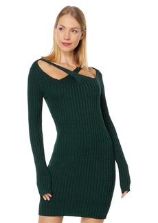 Monrow Women's HD0536-Cosmo Rib Sweater Dress w/Crossover Neck