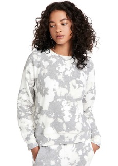 Monrow Women's Heather Bleach Out Pocket Raglan Sweatshirt  Grey Print S