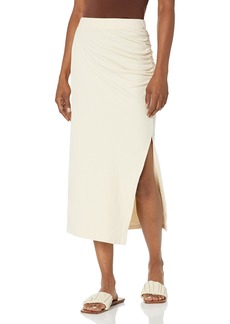 Monrow Women's HS0071-Rib Shirred Skirt Off White