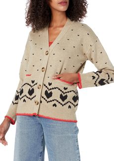 Monrow Women's HT0804-46-Supersoft Fleece Boyfriend Sweatshirt W/Heart Embroidery