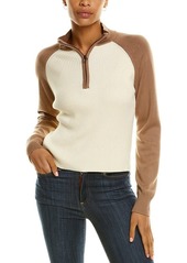 Monrow Women's HT1118-Color Block Raglan Half Zip Sweater
